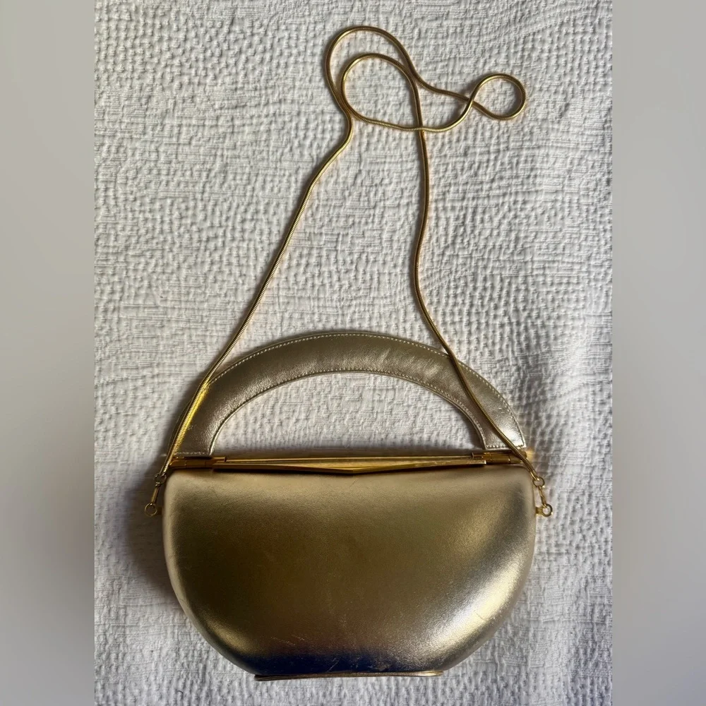 Vintage Stuart Weitzman leather framed Gold Women's Handbag purse - Picture 1 of 11